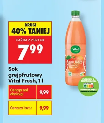 Sok grejpfrutowy Vital Fresh promocja w Biedronka