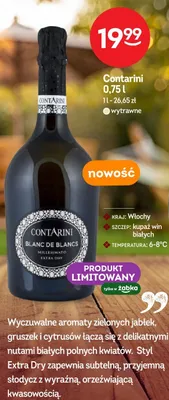 Wino musujące Contarini Blanc de Blancs Millesimato Extra Dry wytrawne Włochy promocja w Żabka