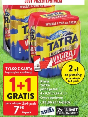 Piwo Tatra Jasne Pełne 4-pak 500ml promocja w Intermarche