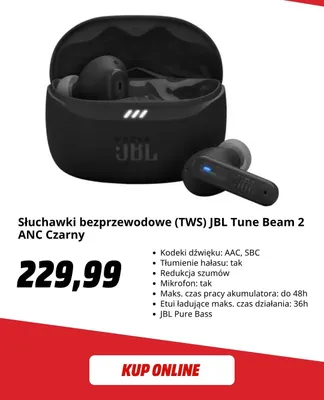 Słuchawki bezprzewodowe Jbl Tune Beam 2 Anc czarny promocja w Media Markt