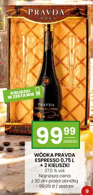 Zestaw wódka Pravda Espresso 0,75 l + 2 kieliszki promocja w Twój Market
