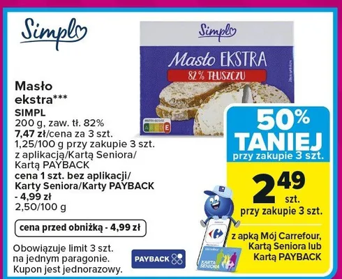 Masło ekstra 82% tłuszczu promocja w Carrefour