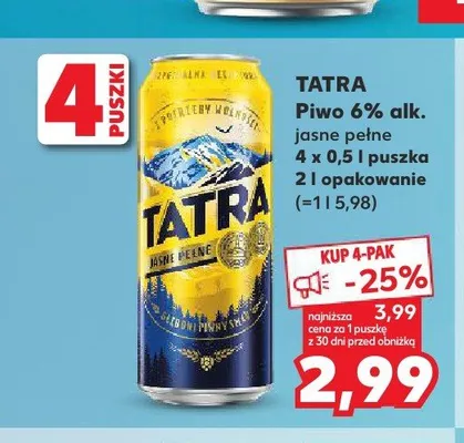 Piwo Tatra Jasne Pełne 4-pak promocja w Kaufland