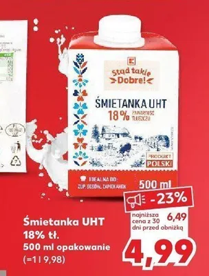 Śmietanka UHT 18% tł. K-Stąd Takie Dobre promocja w Kaufland
