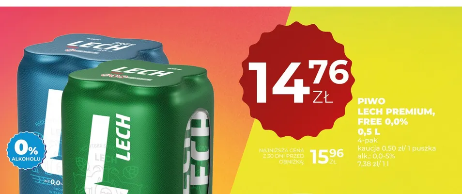 Piwo bezalkoholowe Lech Free 4-pak 500 ml promocja w Duży Ben