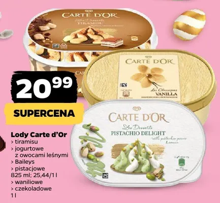 Lody tiramisu, jogurtowe z owocami leśnymi, Baileys, pistacjowe, klasyczne waniliowe, waniliowe, czekoladowe promocja w Netto