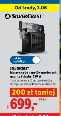 Maszynka do napojów mrożonych, granity i slushy SILVERCREST 220W promocja w Lidl