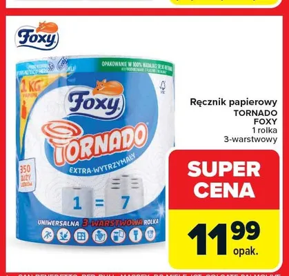 Ręcznik papierowy TORNADO FOXY 3-warstwowy promocja w Carrefour