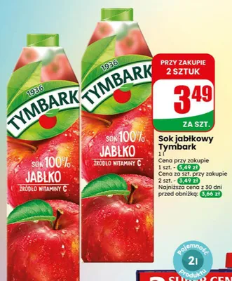 Sok jabłkowy 100% Tymbark promocja w Dino