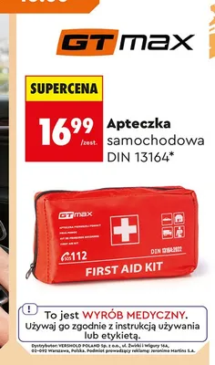 Apteczka samochodowa GT max DIN 13164 promocja w Biedronka