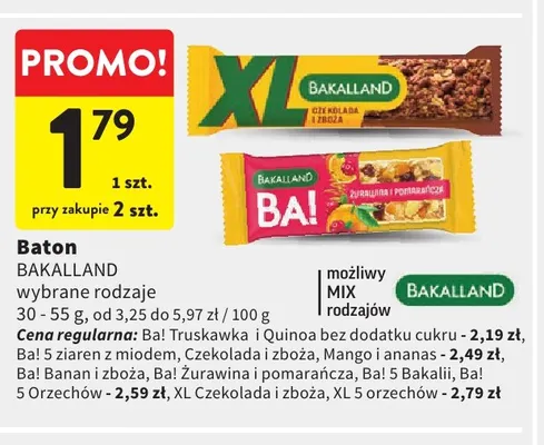 Baton XL czekolada i zboża Bakalland promocja w Intermarche