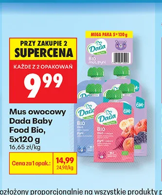 Mus owocowy Dada Baby Food Bio 5-pak promocja w Biedronka