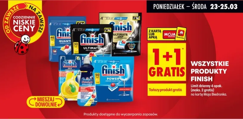 Wszystkie produkty Finish 1+1 GRATIS promocja w Biedronka