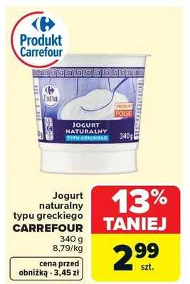 Jogurt naturalny typu greckiego promocja w Carrefour