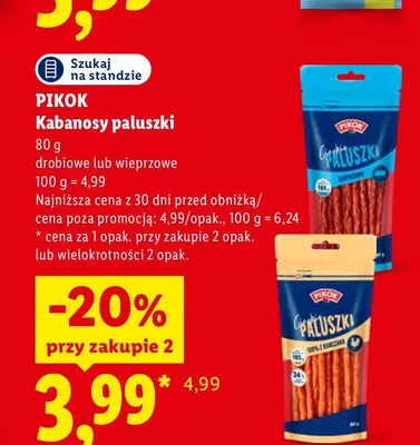 Kabanosy paluszki drobiowe Pikok promocja w Lidl