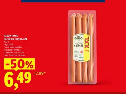 Parówki z indyka XXL Pikok Pure promocja w Lidl