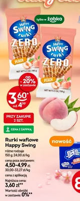 Rurki waflowe Happy Swing Zero Peach promocja w Żabka