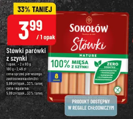 Stówki parówki z szynki Sokołów Nature promocja w POLOmarket
