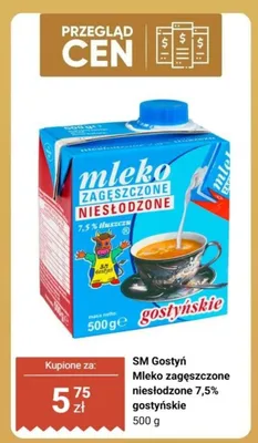 Mleko zagęszczone niesłodzone 7,5% gostyńskie SM Gostyń promocja w Biedronka
