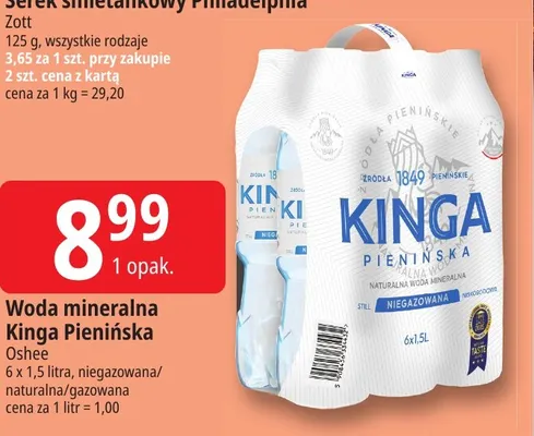 Woda mineralna niegazowana Kinga Pienińska naturalna 6-pak 1,5 l promocja w Leclerc