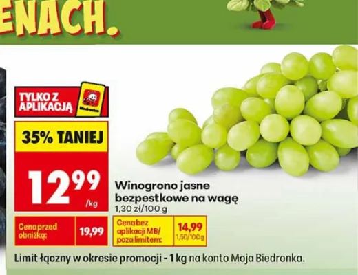 Winogrono jasne bezpestkowe na wagę promocja w Biedronka