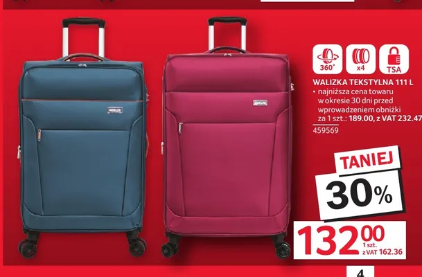 Walizka tekstylna 111 l promocja w Selgros