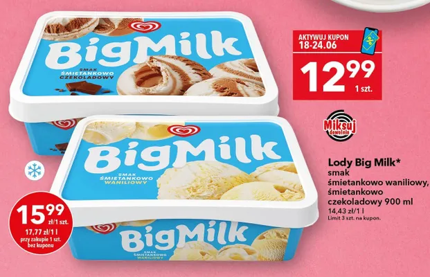 Lody Big Milk smak śmietankowo-czekoladowy promocja w LEWIATAN