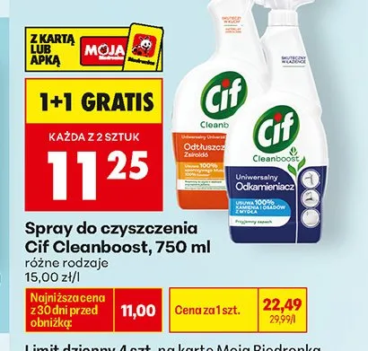 Spray do czyszczenia Cif Cleanboost Odtłuszczacz promocja w Biedronka