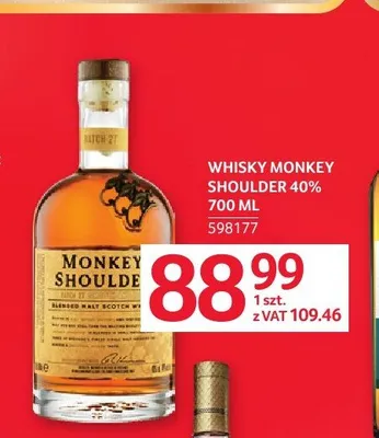 Whisky Monkey Shoulder 40% promocja w Selgros