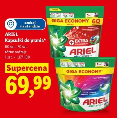 Kapsułki do prania Ariel 60 szt. promocja w Lidl