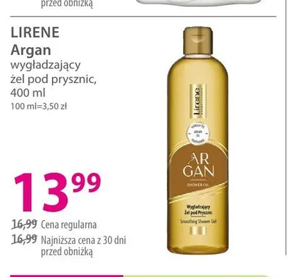 Wygładzający żel pod prysznic LIRENE Argan promocja w Hebe