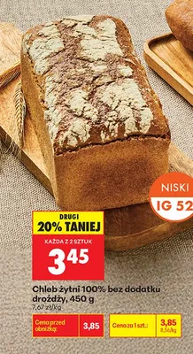 Chleb żytni 100% bez dodatku drożdży niski IG 52 promocja w Biedronka
