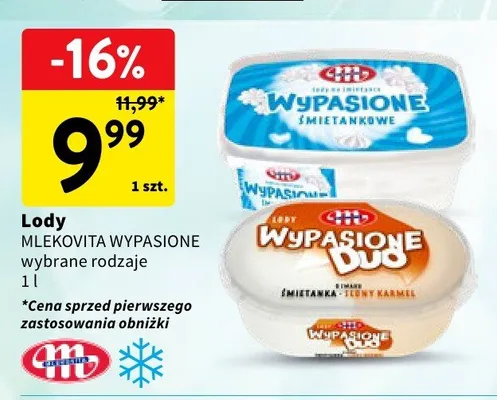 Lody Mlekovita Wypasione Duo śmietanka słony karmel promocja w Intermarche