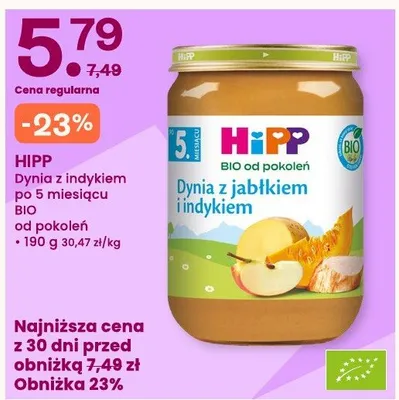 Dynia z jabłkiem i indykiem po 5 miesiącu BIO HiPP od pokoleń promocja w Frisco