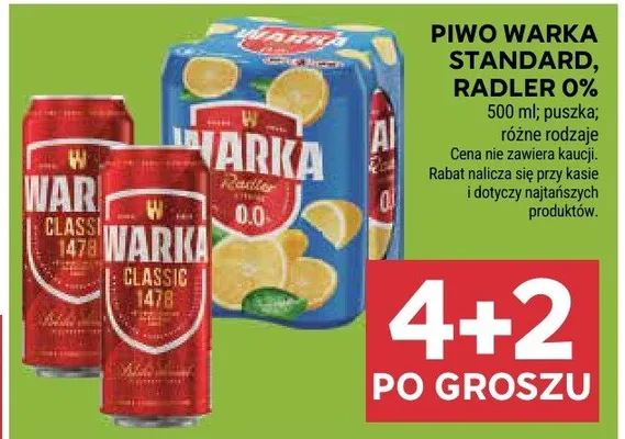 Piwo Warka Standard, Radler 0% promocja w Stokrotka