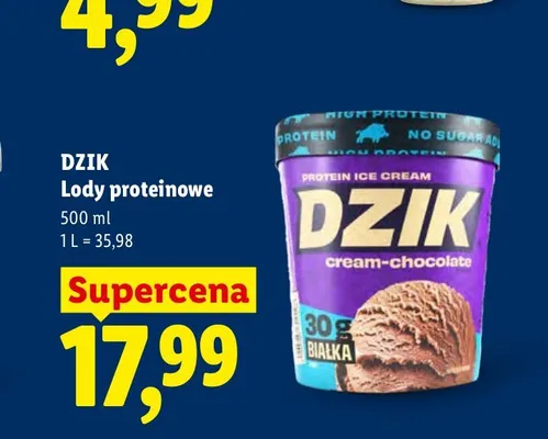Lody proteinowe Dzik o smaku czekoladowym promocja w Lidl