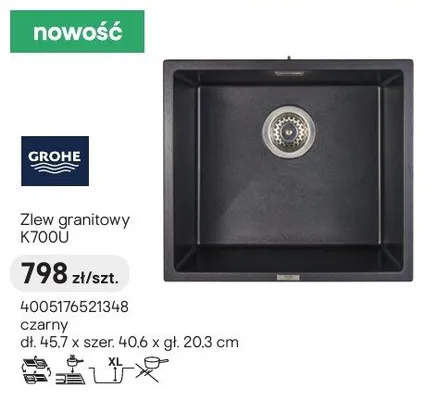 Zlew granitowy GROHE K700U 45,7x40,6x20,3cm promocja w Castorama