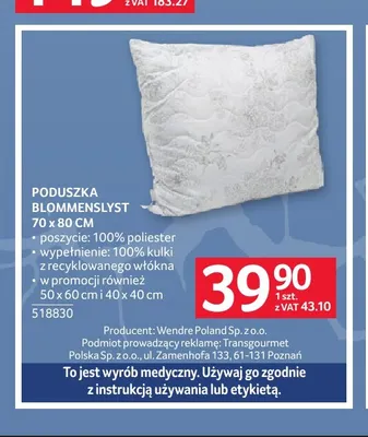 Poduszka Blommenslyst 70x80 cm promocja w Selgros