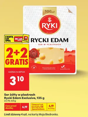 Ser żółty w plastrach Edam Exclusive promocja w Biedronka