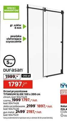 Drzwi prysznicowe TITANIUM SLIDE Durasan gun metal 100x200 cm promocja w Leroy Merlin