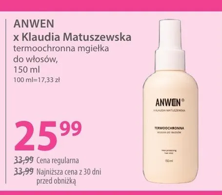 Termoochronna mgiełka do włosów ANWEN x Klaudia Matuszewska promocja w Hebe