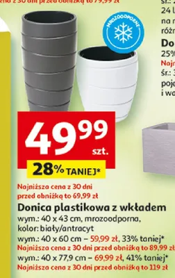 Donica plastikowa z wkładem mrozoodporna biały/antracyt wym. 40x43cm promocja w Auchan