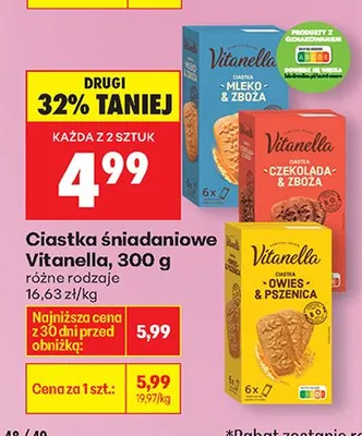 Ciastka śniadaniowe Vitanella promocja w Biedronka