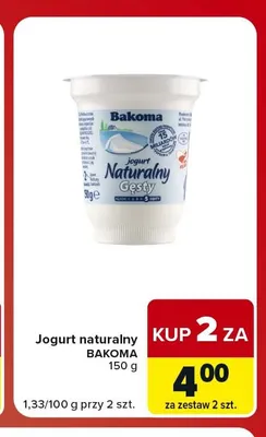 Jogurt naturalny Gęsty Bakoma promocja w Carrefour Market