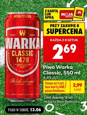Piwo Warka Classic promocja w Biedronka