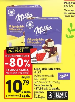 Alpejskie Mleczko wybrane rodzaje MIX promocja w Intermarche