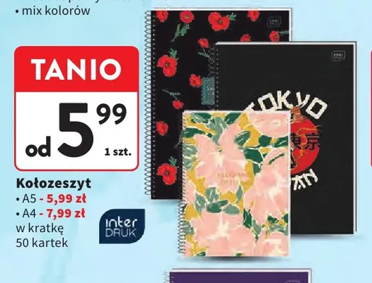 Kołozeszyt A5 w kratkę 50 kartek Interdruk promocja w Intermarche