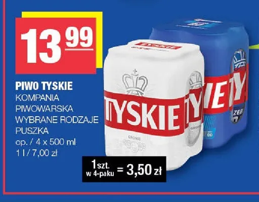 Piwo Tyskie 4-pak 500ml promocja w SPAR
