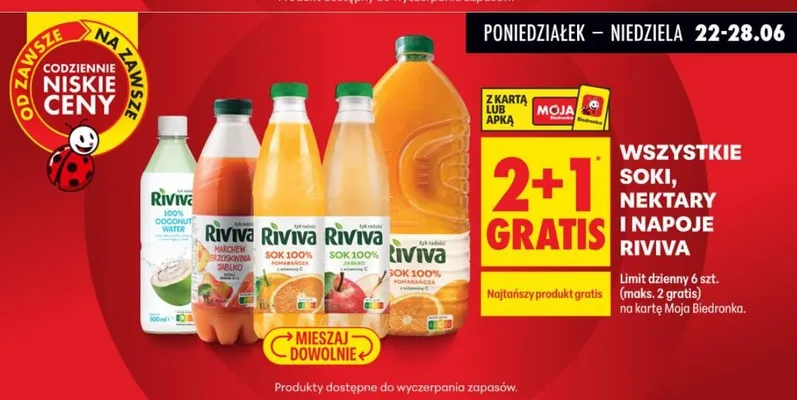 Sok 100% pomarańcza Riviva promocja w Biedronka