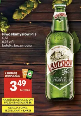 Piwo Namysłów Pils butelka bezwrotna promocja w Delikatesy Centrum